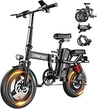 Electric Bike for Adults and Teens with 750W Peak Motor, 14" Commuter E-Bike, 24MPH, 75 Miles PAS Range, Folding Ebike with Removable 48V 20AH Battery