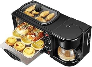 3-In-1 Breakfast Station, Includes Coffee Maker, Non-Stick Griddle, And 4-Slice Toaster Oven, Versatile Breakfast Maker for Apartments Kitchenettes,Black