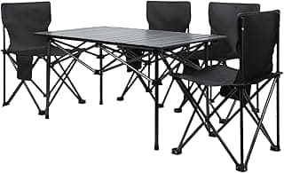 Portable Camping Table Set with 4 Chairs,Folding Camping Chair with Large Storage Organizer and Carrying Bag,Folding Table and Chairs for Family Hiking,Picnics and Beach Trips