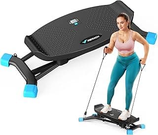 Merach Rocking Steppers for Exercise at Home, Mini Stair Stepper with Resistance Bands, Portable Balance Board Featuring LCD Monitor, 300 lbs Capacity Ski Trainer for Full Body Workout at Home Gym