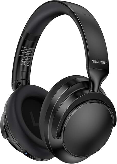 TECKNET Noise Cancelling Headphones Wireless & Wired, 70H Playtime Bluetooth Headphones Wireless Over Ear Built-in Mic,3.5mm Cable Dual Connection Foldable Headset Comfort for Home Office Travel,Black