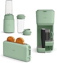bella 2 Slice Slim Toaster + 6 Pcs Rocket Blender + Single Serve Kcup Coffee Maker, Smart Toaster w 6 Shades Control, Portable Smoothie Maker & Compact Coffee Machine, Seaglass