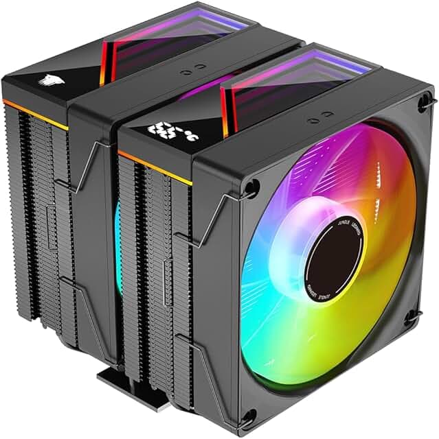 Jungle Leopard KF620-DGT CPU Air Cooler, Dual ARGB PWM Fans, 6 Heat Pipes, Digital Display Top Cover - High-Performance Cooling for AMD:AM4 AM5/Intel LGA 1700/115X/1200/1366/1851 PC Cooler(Black