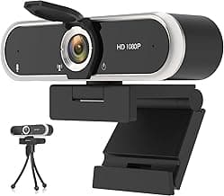 Webcam 1080P with Microphone & Privacy Cover for PC/Laptop, USB Computer Camera Plug & Play with Auto Light Correction for Video Calls, Live Streaming Gaming & Online Meetings