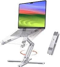 OMOTON LA10 360° Rotating Laptop Stand Riser for Desk, Ergonomic Foldable Computer Stand Adjustable Height Angles for Collaborative Work, Easy Storage Fit Macbooks,All Laptops up to 16 inches, Silver