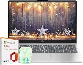 HP 15.6" Business Laptop with Microsoft Office 365 with Copliot AI & 1TB OneDrive, 32GB RAM 128GB SSD, Quad-Cores Intel Processor, Windows 11, PLUSERA Earphones, Natural Silver