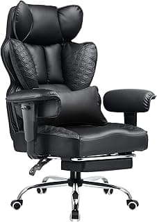 COMHOMA Big and Tall Office Chair Heavy Duty Wide Ergonomic Gaming Chair with Deluxe Embossing Designed Leather with Foot Rest,150°Reclining Adjustable Armrests Pocket Spring Back Support and Pillow