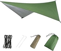Azarxis Hammock Camping Tarp Rain Fly, Waterproof Tent Shelter Awning Sunshade Cloth Picnic Mat for Outdoor Hiking Beach Backpacking - Included Guy Lines & Stakes