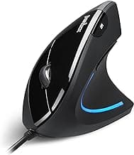 Perixx PERIMICE-513 Wired Ergonomic Vertical Mouse - 6 Buttons with 1000/1600/3200/6400 DPI - Right-Handed Design - Wired USB 5.9ft Cable - Black