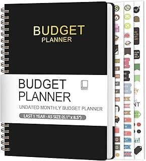 Budget Planner - Monthly Budget Book with Expense Tracker Notebook, A5(6.1" x 8.5") Financial Planner & Account Book to Take Control of Your Money, Bill Organizer With Pockets and Stickers - Black