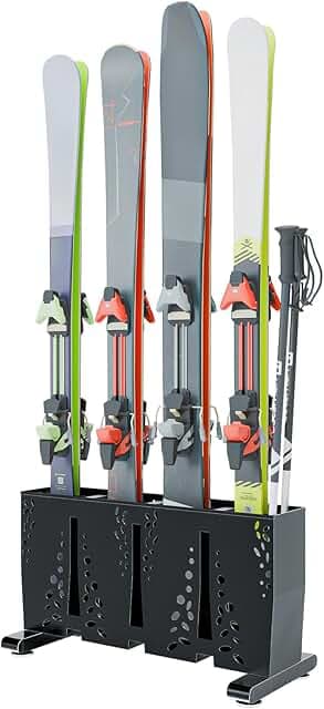 Ski Storage Rack for Garage, 4 Pair Heavy Duty Steel Freestanding Ski Storage Organizer, Indoor Ski Holder Racks for Home and Garage Storage