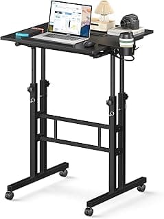 Small Standing Desk with Wheels, Mobile Stand Up Desk, Portable Standing Table on Wheels for Walking Pad, Rolling Computer Desk Adjustable Height, Tall Table