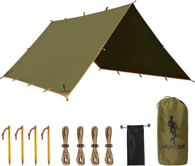 Free Soldier Waterproof Portable Tarp Multifunctional Outdoor Camping Traveling Awning Backpacking Tarp shelter Rain Tarp