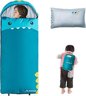 BISINNA Kids Sleeping Bag for Boys Girls with Pillow 3 Season Camping Sleeping Bag Portable for Children Hiking Backpacking Indoor Outdoor