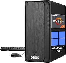 OmniDesk Desktop Computer Tower PC, AMD Ryzen 7(16 NPU Tops), AMD Radeon 780M, PC Tower Computer Desktop for Business, Gaming&Home Office, 32GB DDR5 1TB SSD|Windows 11 Pro|RJ-45|Dual Display Setup