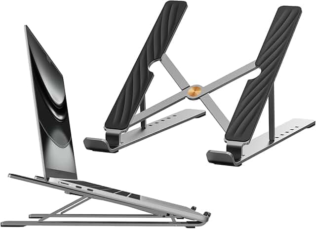 Adjustable Laptop Stand for Desk, Foldable Ergonomic Computer Riser with Ventilated Cooling Design, Portable Holder for 10–16" Laptops