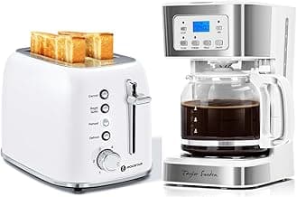 Taylor Swoden 12-Cup Programmable Coffee Maker, and Aigostar Retro 2 Slice Toaster - Stainless Steel, White
