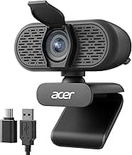 Acer 1080p Webcam USB Plug and Play Webcam for PC with Noise Cancellation Microphones Computer Camera for Desktop Streaming Gaming Online Meeting Wide Angle Privacy Cover A-to-C Adapter Easy Setup