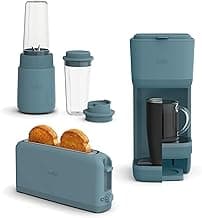bella 2 Slice Slim Toaster + 6 Pcs Rocket Blender + Single Serve Kcup Coffee Maker, Smart Toaster w 6 Shades Control, Portable Smoothie Maker & Compact Coffee Machine, Surf