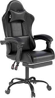 Gaming Chair with Headrest and Lumbar Support, Ergonomic High Back Office Chair, Racing Style Executive Computer Desk Chair, Leather Adjustable Swivel Task Chair for Home Office (Black)