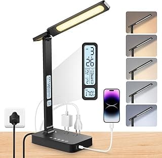 LAOPAO Power Strip with LED Desk Lamp: Table Lamp with Charging Station - 2 Outlets 1 USB-A Ports 1 Type-C Ports, Surge Protection and Led Display, 5ft Extension Cord, 5 Color Modes 5 Brightness