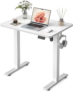 FEZIBO 32" Small Electric Standing Desk Adjustable Height, 3 Memory Height Settings, Sit Stand Up Desk for Home Office & Computer Workstation, White