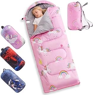 tuphen Kids Sleeping Bag - 50-77℉ 3-Season Waterproof Sleeping Bag for Boys & Girls, Lightweight 2.2 lbs Camping Gear with Compression Bag Ideal for Camping, Hiking, Indoor