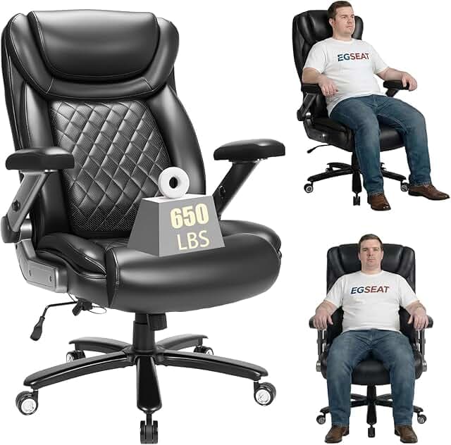650 lbs Big and Tall Office Chair with Pop-Out Lumbar Support, Ergonomic High Back Executive Chair, 3D Armrests, Wide Pocket Spring Seat, 120 Rocking, PU Leather Computer Chair