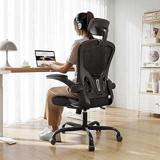 Office Chair Ergonomic Desk Chair, 330LBS Capacity, High Back Computer Chair for Long Hours Comfortable, Rolling Swivel Executive Task Chair for Home Office with Flip-up Armrests, Black