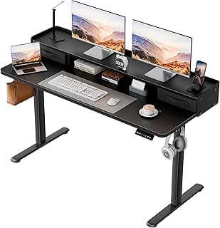 Homall Electric Standing Desk with 2 Drawers, Adjustable Height Computer Desk with Monitor Shelf Sit Stand Table with Splice Board Quick Install for Home Office (Black, 48 Inch)