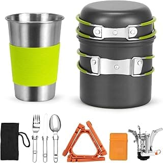 Camping Cookware Backpacking Stove Canister Stand Tripod and Stainless Steel Camping Cup,Fork Spoon Kit for Hiking and Picnic,Camping Cooking,Backpacking Gear,Mess kit.