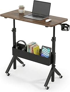 HUANUO Mobile Standing Desk with Wheels and Storage Basket, Height Adjustable 28.7"-46.1" Rolling Desk for Walking Pad, Small Space Laptop Computer Workstation for Home Office