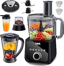 Camic Food Processor and Blender for Home Use, 600W, Blending, Grinding, Shredding, Slicing, Doughing, Meat and Vegetable Chopping, Ice Crushing, 6 Presets, Easy to Operate and Clean (Upgrade Version)