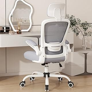 Mimoglad Office Chair, High Back Ergonomic Desk Chair with Adjustable Lumbar Support and Headrest, with flip-up Armrests for Guitar Playing, 5 Years Warranty (Moon Grey)
