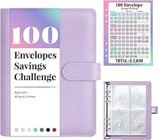 Sooez 100 Envelopes Money Saving Challenge, Savings Challenges Book with Envelopes & Challenge Tracker, Motivational Process to Save $5050, Money Saving Binder 100 Pocket Pre-Numbered, Birthday Gifts