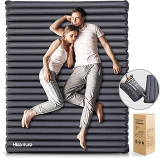 Hikenture Double Sleeping Pad for Camping, Ultralight 4" Extra-Thick Camping Mattress 2 Person, Inflatable Backpacking Sleeping Mat, Hiking Air Mattress for Tent (Grey Pumpsack 79x47.5in)