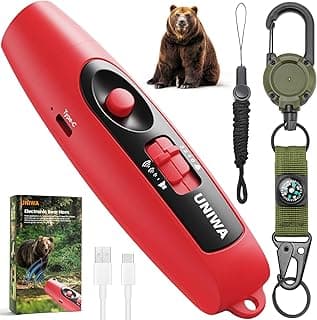 UNIWA Electronic Air Bear Horn, 120±5 dB Loud Air Horn for Safety Hiking Camping Emergency Whistle with Compass & Retractable Hook, Bear Horn to Scare Bears - Self Defense for Hiking
