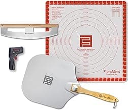 FibraMent Ultimate Pizza Accessories Bundle – Pizza Peel, Rocker Cutter, Infrared Thermometer & Pizza Dough Mat – Complete Pizza Making Kit for Home Ovens, Outdoor Pizza Ovens & Pizza Stones