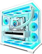 KEDIERS PC CASE 7 ARGB Fans Pre-Installed, Mid Tower ATX PC Case with Panoramic Tempered Glass, Gaming Computer Case,360MM RAD Support,White,K4
