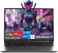 2026 Gaming Laptop with AMD Ryzen 4300U Processor, 15.6 Inch FHD Display Laptop AMD Radeon Graphics Laptop computer 16GB RAM 512GB SSD, Windows 11, 55Wh Battery, Wi-Fi, Type-C, Webcam Cover Slide