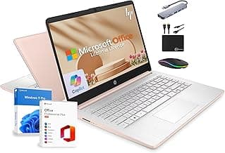 HP 14" Laptop 2025 Business Student Slim Computer, Lifetime MS Office, Copilot AI, Quad-Core Intel CPU, 16GB RAM, 628GB Storage (128GB UFS+500GB Ext), MarxsolAccessory, Wi-Fi 6, Win 11 Pro, Rose Gold