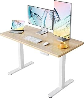 HUANUO Electric Standing Desk,48" x 24" Height Adjustable Desk, 4 Memory Height Settings, Sit to Stand Up Desk for Home Office, with Headphone Hook, Cable Manager, Natural