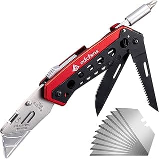 Folding Pocket Utility Knife Heavy Duty Box Cutter with Flat Head and Phillips Screwdriver, Saw, Fruit Knife, Belt Clip, Quick Change Blades Lock Back Design(10 Blades)