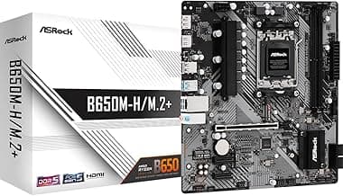 ASRock B650M-HM.2+ AMD AM5 Micro-ATX Motherboard, Supports AMD Ryzen 9000/8000/7000 Series Processors, DDR5 6400+ (OC), PCIe 5.0 M.2, Gigabit LAN, 6+1+1 Power Phase