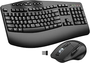 Ergonomic Wireless Keyboard and Mouse Combo, 2.4GHz Full Size Wave Keys Computer Keyboard with Wrist Rest for Natural Typing, Silent 6 Button USB Mouse for Laptop PC Windows Mac