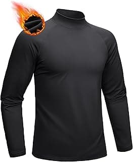 Men's Thermal Shirt Mock Turtle Neck, Fleece Lined Long Sleeve Undershirts, Athletic Warm Base Layer Winter Top
