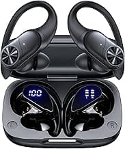 PocBuds Bluetooth Headphones Wireless Earbuds 80hrs Playtime Wireless Charging Case Digital Display Sports Ear Buds with Earhook Deep Bass IPX7 Waterproof Over-Ear Earphones for TV Phone Laptop Black
