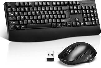 Wireless Computer Keyboard And Mouse Combo with Palm Rest, Large Number Pad, LED Indicators，2.4Ghz Ergonomic, Foldable Stands,Anti-Wear Letters Full Size Keyboard for Windows Mac PC Laptop-Black