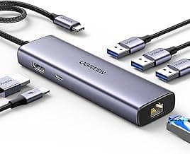 UGREEN Revodok 6 in 1 USB C Hub Gigabit Ethernet Adapter with 4K HDMI, 100W PD Charging, USB A Data Ports Compatible with Mac M1, M2, M3, iPad, iPhone 16 Pro/Pro Max, Steam Deck