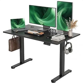 Claiks Electric Standing Desk, Adjustable Height Stand up Desk, 48x24 Inches Sit Stand Home Office Desk with Splice Board, Black Frame/Deep Black Top